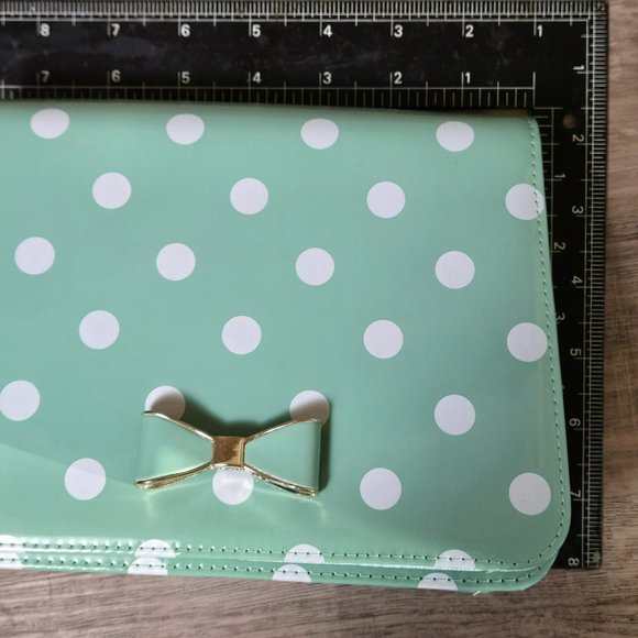 Darling London Matilda Bag Duck Egg Green White Polka Dot Bow Clutch Crossbody - Picture 13 of 16
